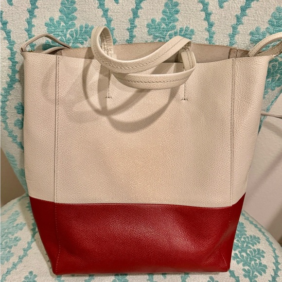 Celine Grained Calfskin Small Vertical Bi-Cabas Cream Red with COA - Picture 6 of 16